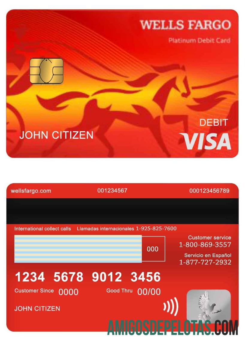 Cartão de débito Visa dos EUA Wells Fargo Bank versão 2 baixar para verificação